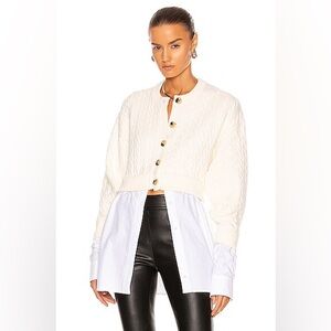 NWT Alexander Wang Bi-Layered Cable Cardigan Sweater w/ Oxford Shirting S